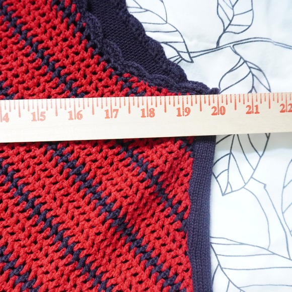 VTG Austin Reed‎ Red Navy Blue Chevron Open Knit Tank Top XL Sleeveless Boho - Picture 7 of 8